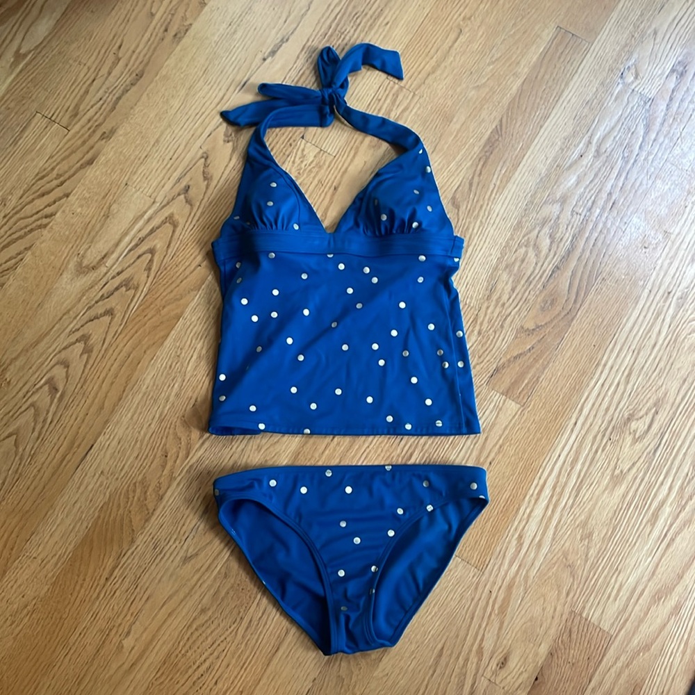 Women’s Boden bathing suit size 4 blue polka dot.